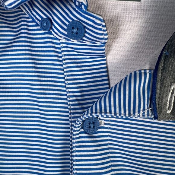 Twillory Polo Shirt Mens Large Blue Pink Striped Athleisure Performance Golf - Picture 3 of 9
